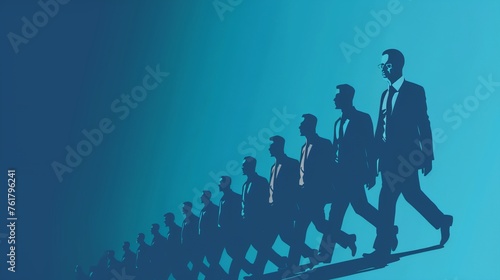 Walking silhouettes of people in suits