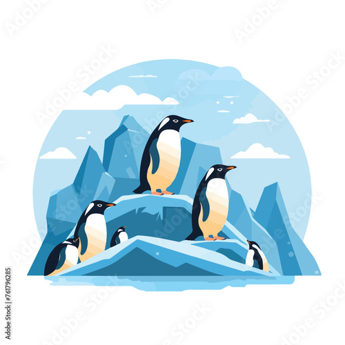 Flat style icon with penguins colony symbol flat 