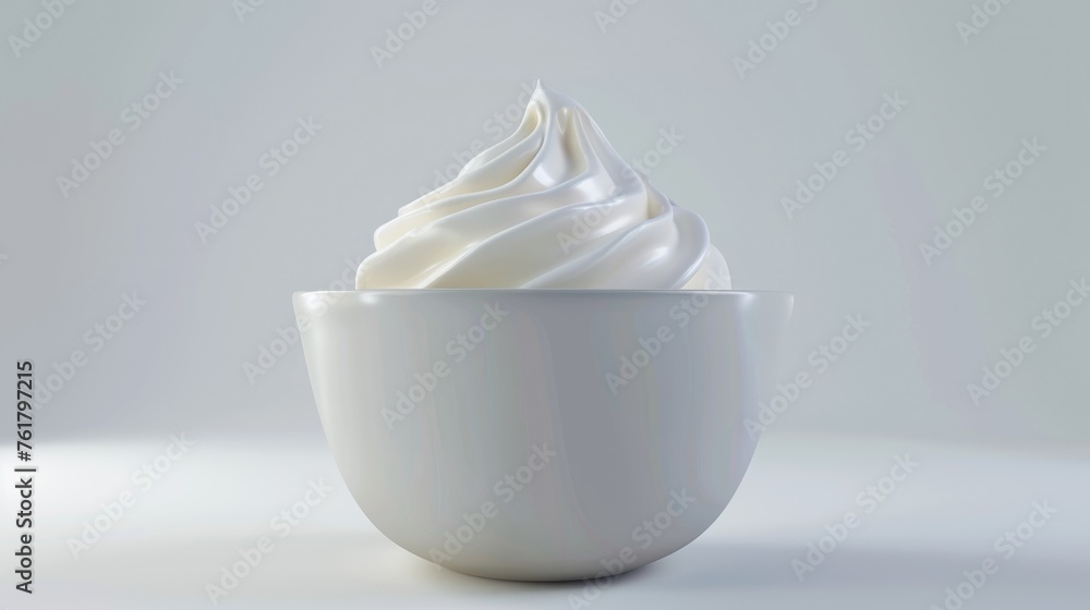 White Bowl of Yogurt on Isolated Background. Creamy Milk Food Product in 3D Rendering for Ingredients or Dairy Advertisement White Bowl of Yogurt on Isolated Background. Creamy Milk Food Product in 3D Rendering for Ingredients or Dairy Advertisement