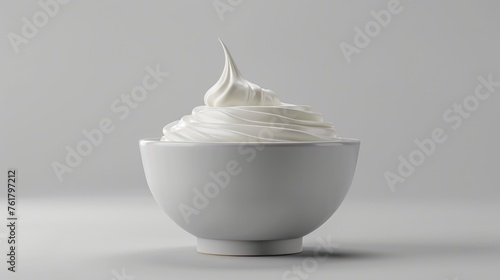 White Bowl of Yogurt: A 3D Rendering of Delicious Creamy Dairy with Milk Background and Isolated Ingredient