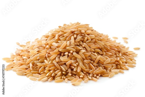 Whole Grain Goodness: Pile of Long Grain Brown Rice Isolated on White for Italian Recipes