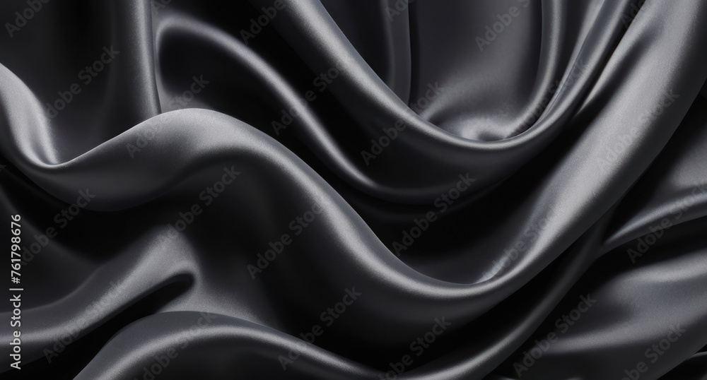 Abstract horizontal background. Black silk fabric, curves of fabric. AI generative. Abstract horizontal background. Black silk fabric, curves of fabric. AI generative.
