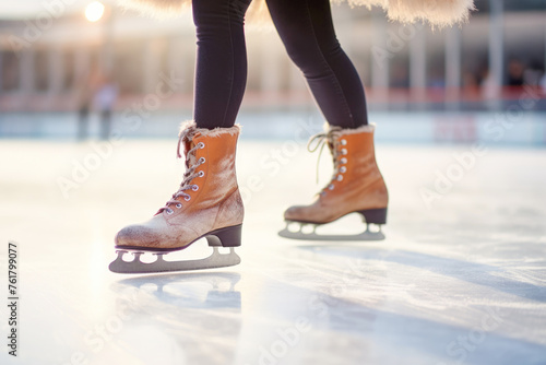 joy of skating on the cold, snowy rink, a leisurely activity that promotes healthy exercise and active lifestyles.
