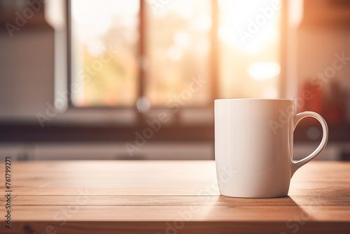 A cozy mug of hot tea awaits on the vintage wooden table, adding warmth to the morning routine.