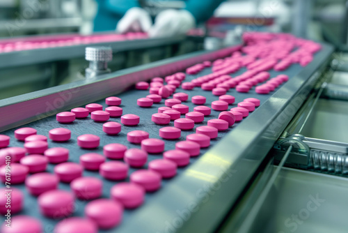 Pharmaceutical Production Line with Pink Pills