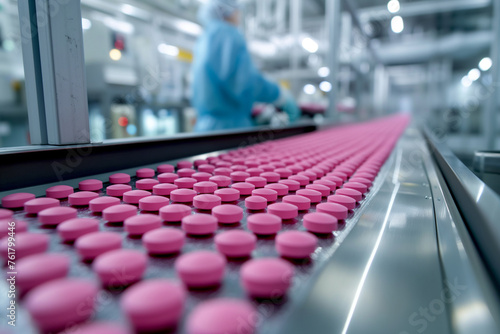 Pharmaceutical Production Line with Pink Pills