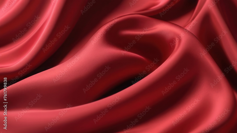 Obraz premium Abstract horizontal background. Red silk fabric. AI generative.