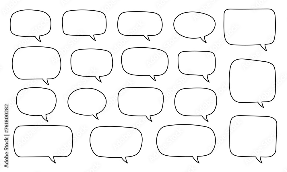 Set of hand drawn line speech bubbles in rectangular shape. Speech balloon, chat bubble art vector line speech bubbles for apps and websites. Set of hand drawn line speech bubbles in rectangular shape. Speech balloon, chat bubble art vector line speech bubbles for apps and websites.
