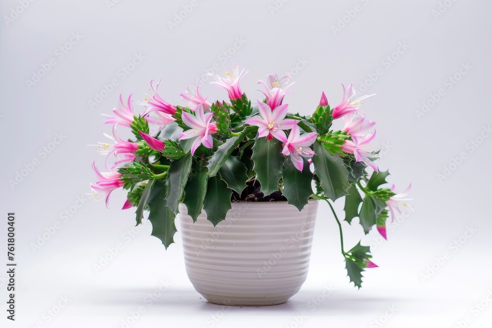 Christmas Cactus (Schlumbergera, Thanksgiving Cactus, Crab Cactus, Holiday Cactus) in Flowerpot