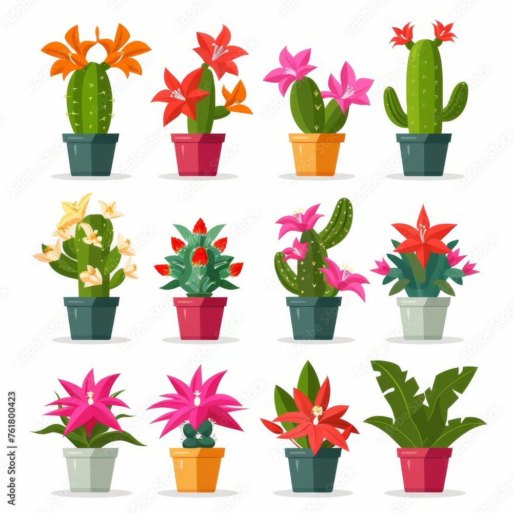 Christmas Cactus (Schlumbergera, Thanksgiving Cactus, Crab Cactus, Holiday Cactus) Pot Plant Icon Set Christmas Cactus (Schlumbergera, Thanksgiving Cactus, Crab Cactus, Holiday Cactus) Pot Plant Icon Set