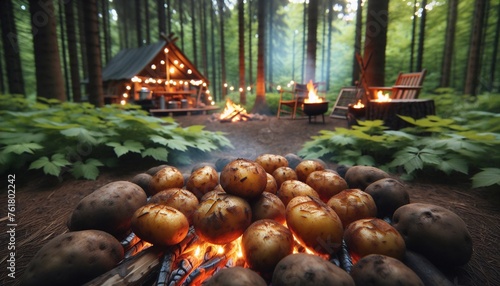 baked potatoes on the campfire