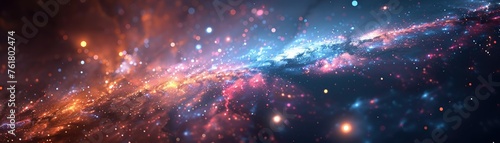 Galactic space panorama with colorful stars - Majestic panoramic view of the galaxy filled with vibrant colors and glittering stars  showcasing the vastness of space