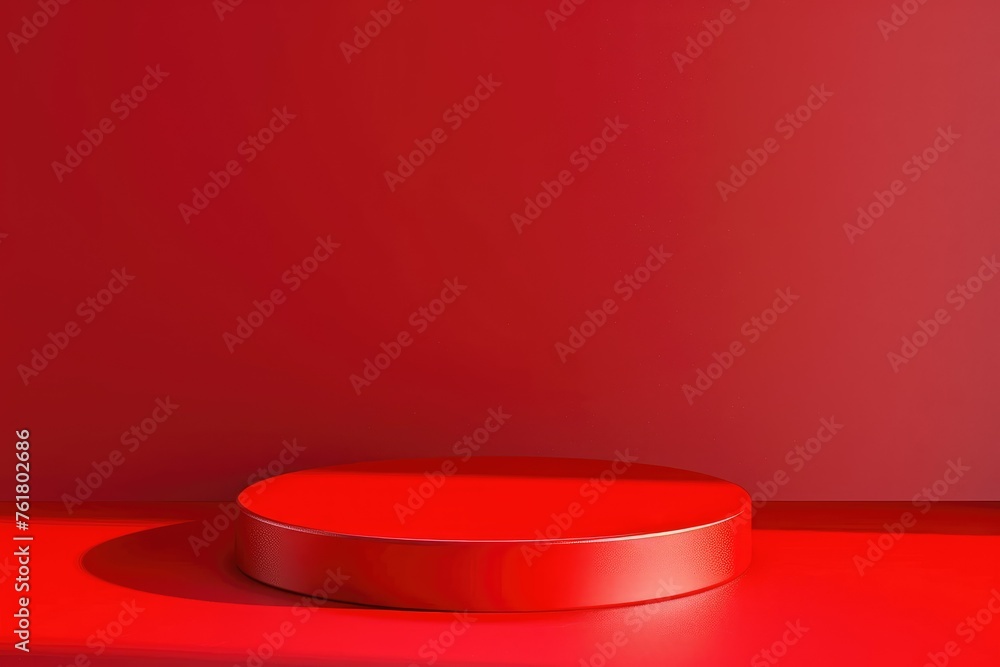 Minimalistic red podium on a red background - A simple yet captivating image showcasing a red podium centered on a monochromatic red background, highlighting product display Minimalistic red podium on a red background - A simple yet captivating image showcasing a red podium centered on a monochromatic red background, highlighting product display
