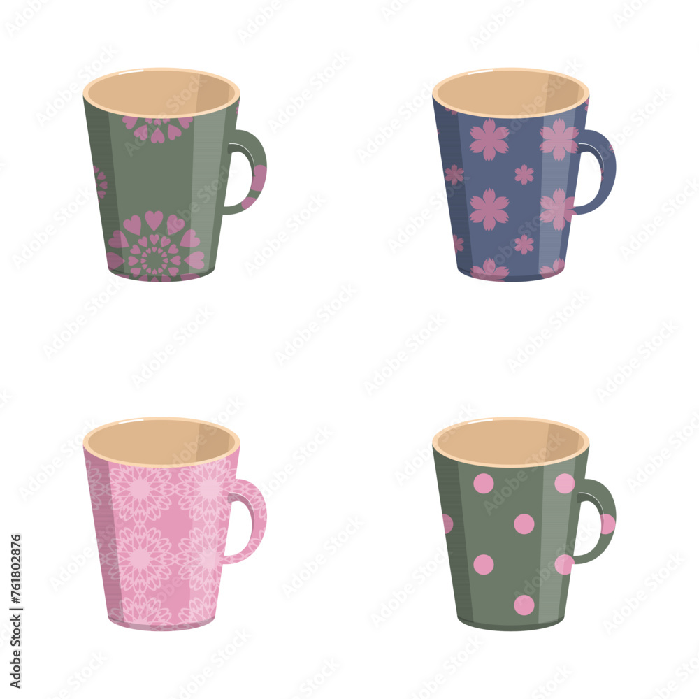 Set with empty cups on white background design art decor collection clipart Set with empty cups on white background design art decor collection clipart