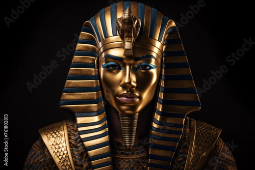 a person wearing a gold and blue mask