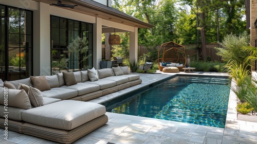 Backyard Oasis With Swimming Pool and Lush Greenery © yganko