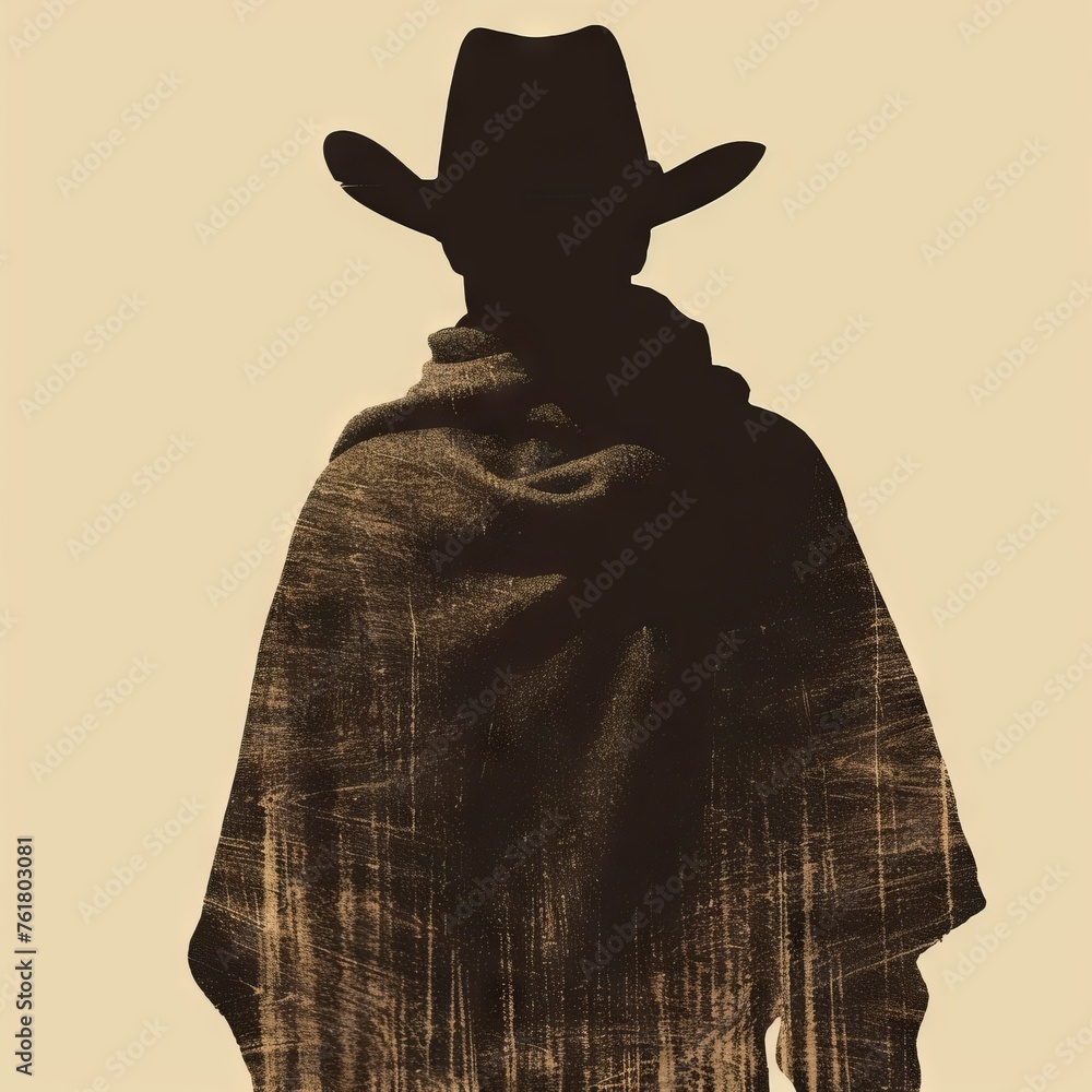 Typical Cowboy, Wild West Bandit in Traditional Stetson Hat and Shawl