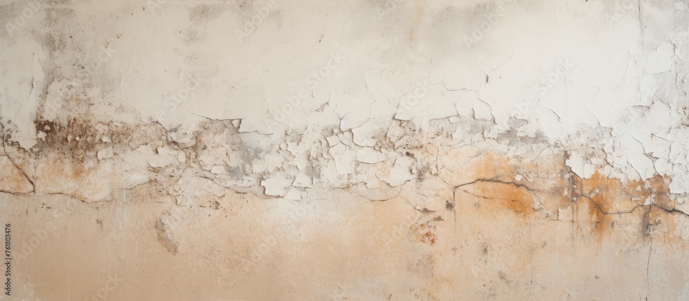 Naklejka premium A close up photograph showcasing a white wall with distinctive brown stains resembling abstract art, creating a visual arts piece inspired by natural elements like soil and water