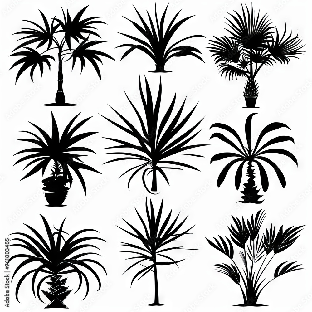 Dracaena Pot Plant Icon Set, Dracaena Plant Flat Design, Abstract Dracaena Symbol, Simple Pot Flower
