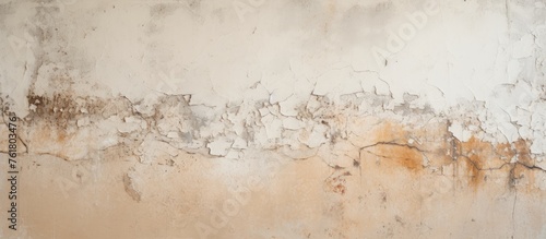 A close up photograph showcasing a white wall with distinctive brown stains resembling abstract art, creating a visual arts piece inspired by natural elements like soil and water photo