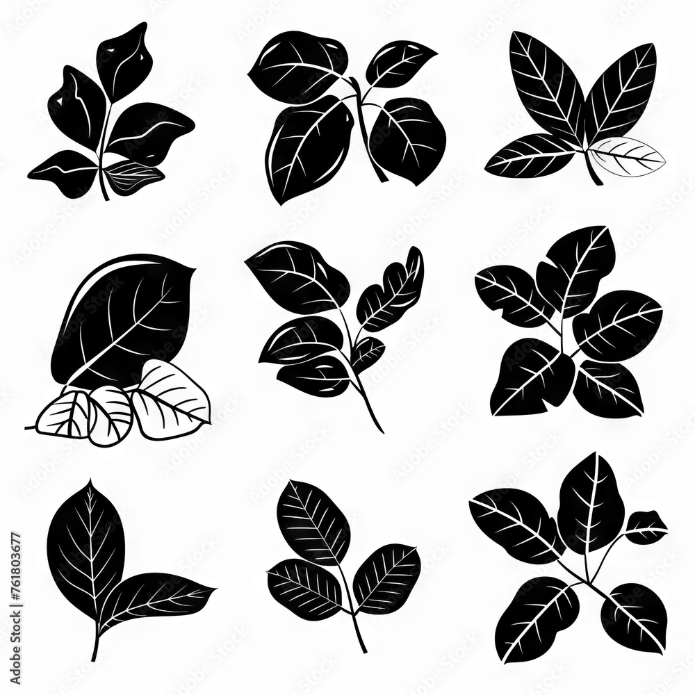 Ficus Pot Plant Icon Set, Ficus Plant Black White Design, Abstract Ficus Symbol, Simple Pot Houseplants