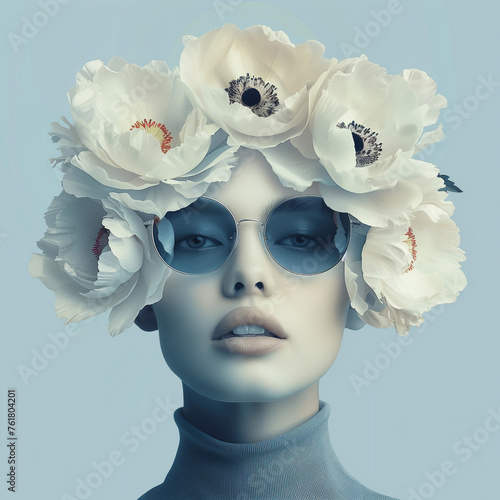 Fashion portrait of beautiful young woman with flowers on her head. © Виктория Дутко