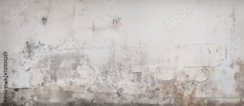 A close up of a white wall in the city, covered in stains. The urban design contrasts with the skyline, creating a monochrome landscape with a haze on the horizon © AkuAku