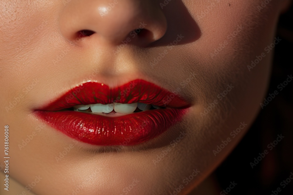 Obraz premium close up sexy red lips, beauty make-up detail