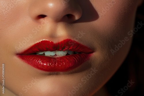 close up sexy red lips  beauty make-up detail 