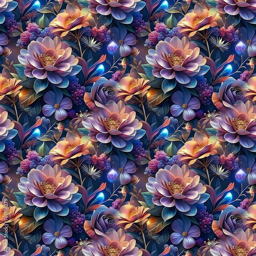 Square seamless surface Vibrant Floral Pattern with Luminous Accents