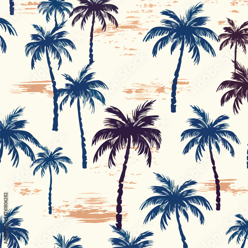 Grunge style seamless pattern with palm trees forest © iclute3
