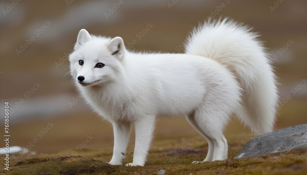 An Arctic Fox With Its Tail Wagging In Greeting