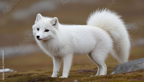 An Arctic Fox With Its Tail Wagging In Greeting