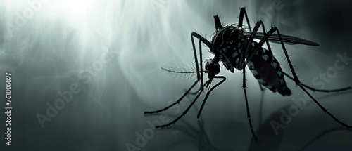 a close up of a mosquito on a black and white background with a blurry image of the back of the mosquito. photo
