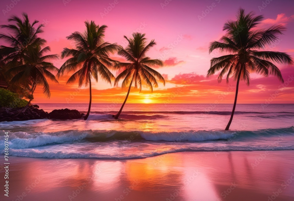landscape, sunset, beach, sea, island, nature, sky, summer, palm, sun, vacation, ocean, tropical, water, tree, seascape, sunrise, beautiful, travel, paradise, outdoor, resort