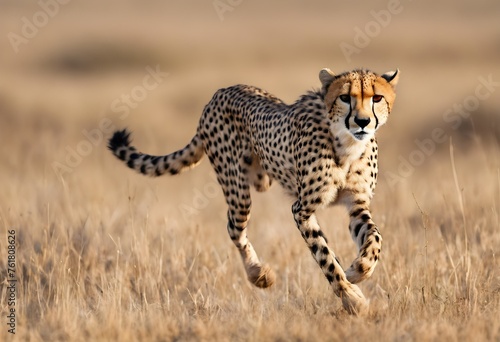 A Cheetah running on the savannah