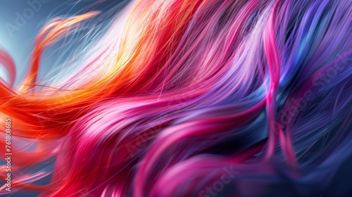 Vibrant multi-colored hair strands. Close-up macro shot. Beauty and hair dye concept. Design for beauty, fashion, and hair care photo
