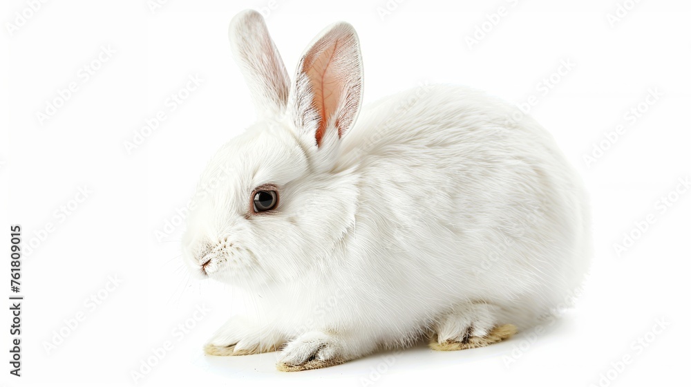 White rabbit on a white background. High key pet photography with space for text for greeting cards and posters