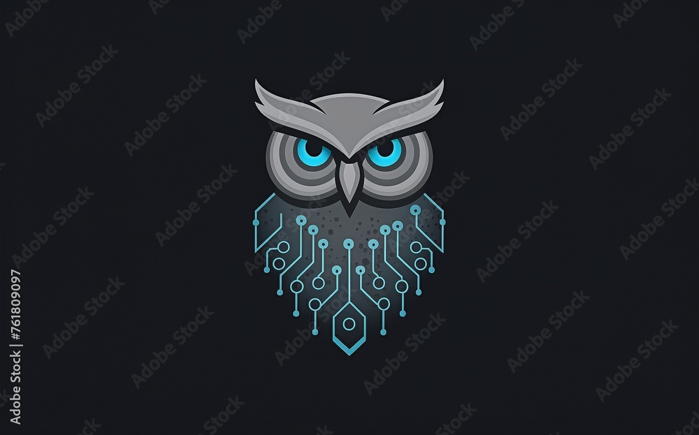 Elegantly combines the wisdom symbolized by an owl with the future-forward essence of neon blue circuitry, set against a dark backdrop.