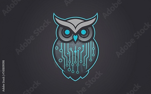 Wallpaper Mural Elegantly combines the wisdom symbolized by an owl with the future-forward essence of neon blue circuitry, set against a dark backdrop. Torontodigital.ca