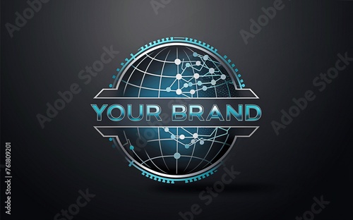 Wallpaper Mural "Your Brand" depicts a modern, interconnected world with a sleek globe surrounded by orbital rings and nodes, symbolizing global connectivity and advanced technology. Torontodigital.ca