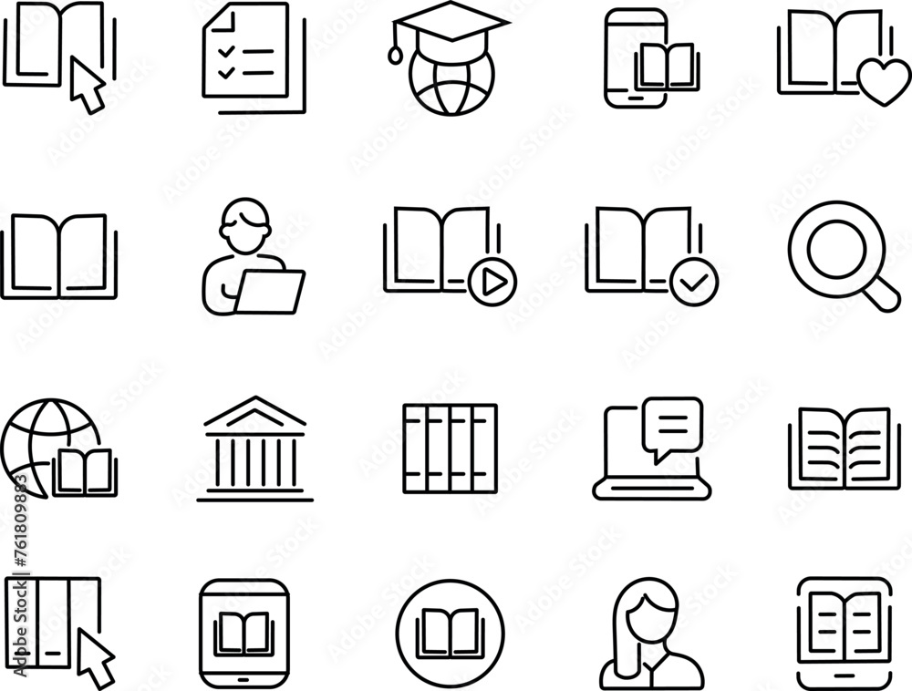 E - LEARNING icon set.E-Learning, Educational Exam, Rocket, Brain, Book. Vector Illustration E - LEARNING icon set.E-Learning, Educational Exam, Rocket, Brain, Book. Vector Illustration