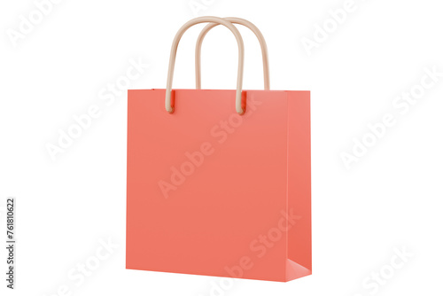 3D Minimal orange paper bag or shopping bag icon isolated on white background. Online shopping concept. Shopping bag packaging concept. Shopping bag minimal cartoon design creative icon. 3D rendering.