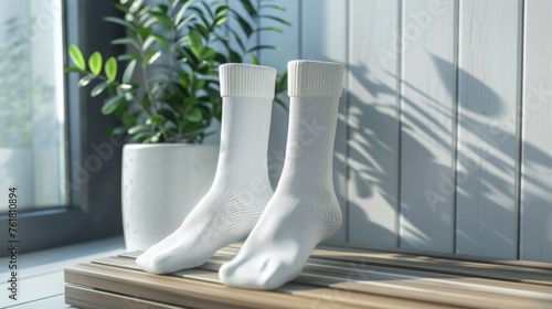 A 3D rendering of white socks  designed as a mockup for clear visual presentation