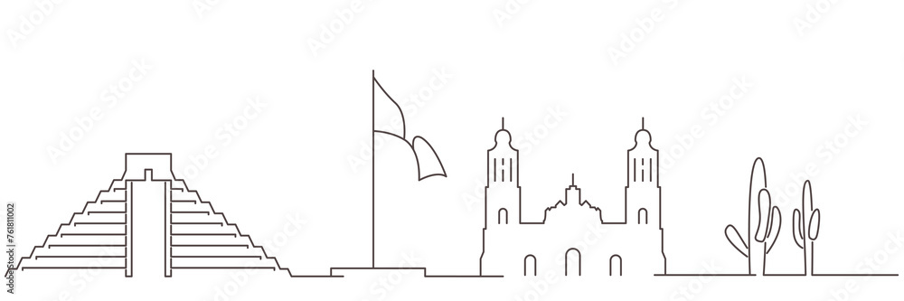 Mexico Dark Line Simple Minimalist Skyline With White Background