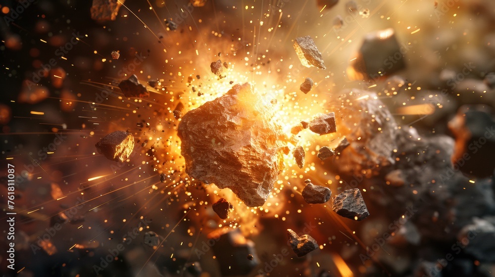 A close up of a large explosion with lots of rocks, AI A close up of a large explosion with lots of rocks, AI