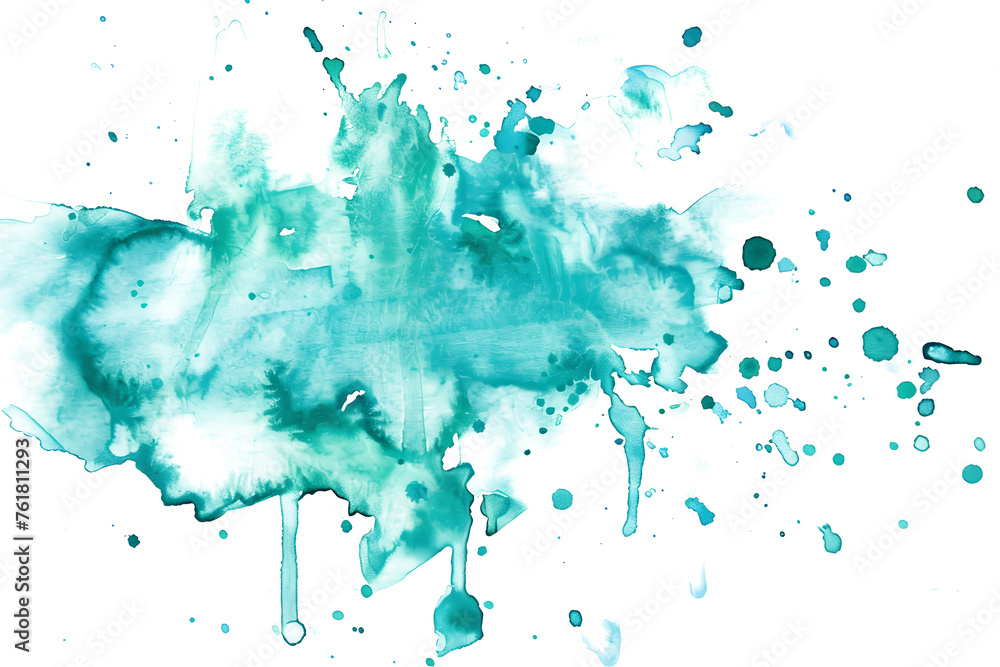 Teal watercolor splash illustration on white background.