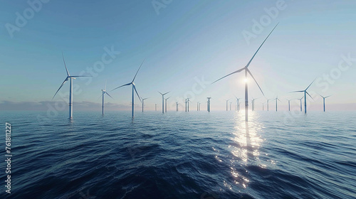 Windmill Turbines Along the Coastline: Offshore Green Energy