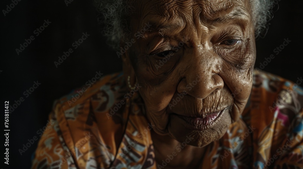 Image captures a dignified elderly woman's traditional dress and hair texture; the face is hidden Image captures a dignified elderly woman's traditional dress and hair texture; the face is hidden