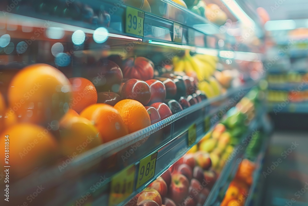 Fruits and vegetables in the shelf of a supermarket Fruits and vegetables in the shelf of a supermarket